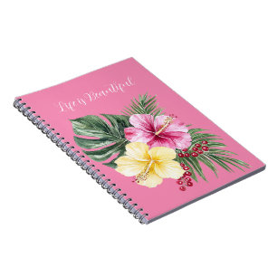 Tropische rosa-gelbe Hibiskusblüten Notizblock