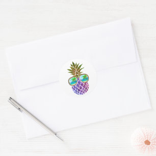 Tropische rosa lila Ananas Runder Aufkleber