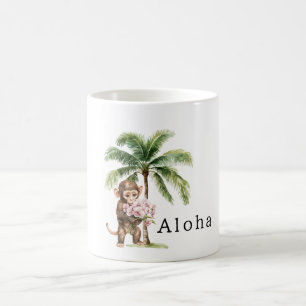 Tropische rosa Orchideenblüten Monkey Aloha Kaffeetasse