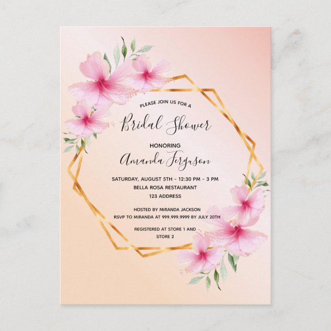 Tropische Rose Gold Brautdusche Einladung Postkarte (Vorderseite)