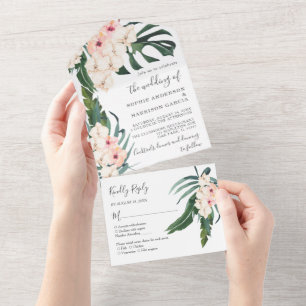 Tropische Rosé-Orchidee Aquarell-Hochzeit All In One Einladung