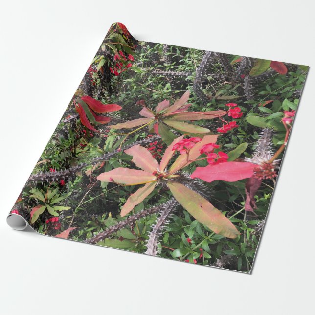 Tropische rote und grüne botanische Reben Geschenkpapier (Ungerollt)