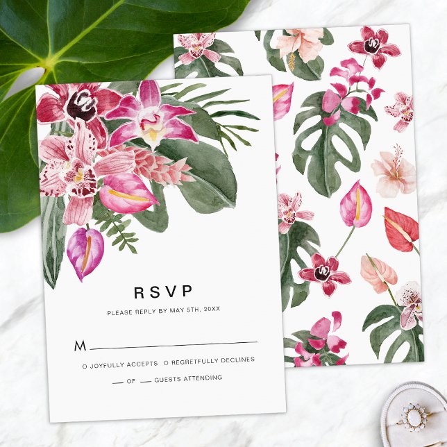 Tropische RSVP-Karte RSVP Karte (Tropical Floral Watercolor RSVP Card by Painted Paperie
)