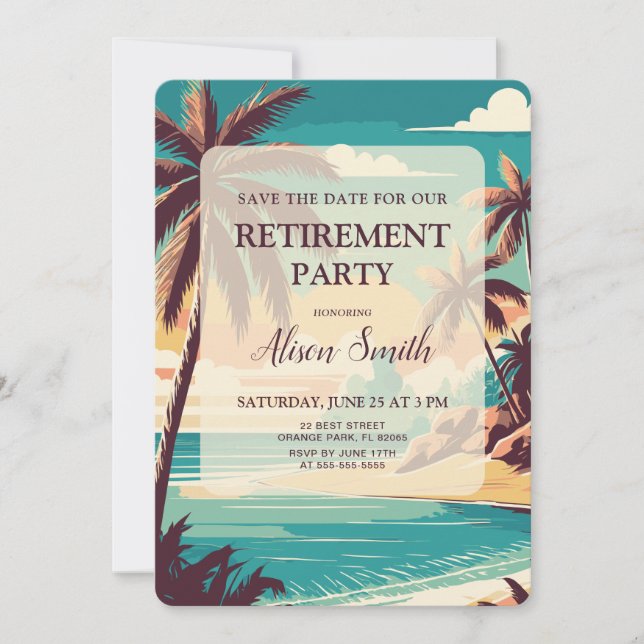 Tropische Ruhestandsfeier Save The Date (Vorderseite)