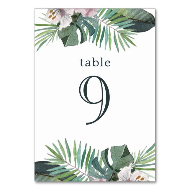Tropische Rustikale Hochzeitspalme Sommer Tischnummer (Vorderseite)