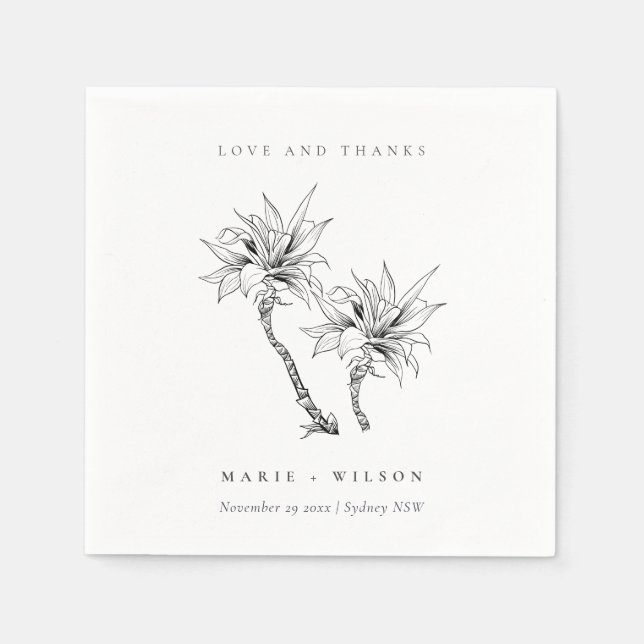 Tropische Rustikale Palmen Schwarz-weiße Sketch-Ho Serviette (Vorderseite)