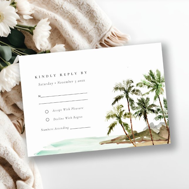 Tropische Rustikale Palmen Trees Beach Sand Hochze RSVP Karte (Von Creator hochgeladen)