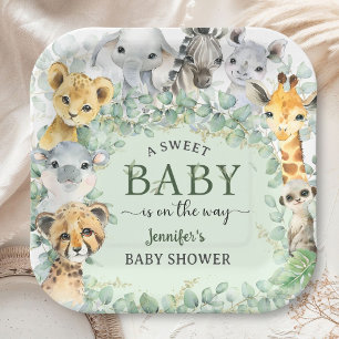 Tropische Safari-Dschungeltiere Baby Shower Pappteller