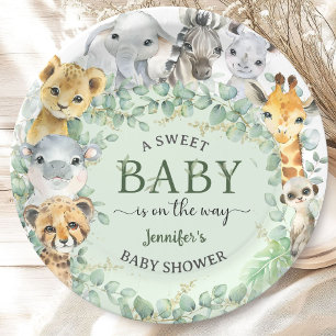 Tropische Safari-Dschungeltiere Baby Shower Pappteller
