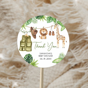 Tropische Safari-Dschungeltiere Baby Shower Runder Aufkleber