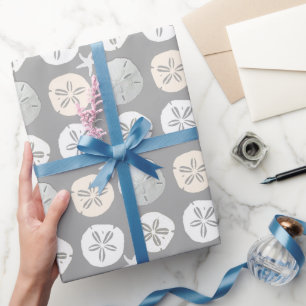 Tropische Sanddollars Seesterne Silber Grau Geschenkpapier