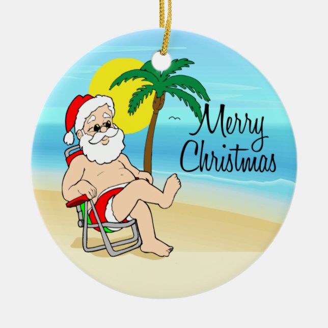 Tropische Sankt-Weihnachtsverzierung Keramikornament (Vorne)