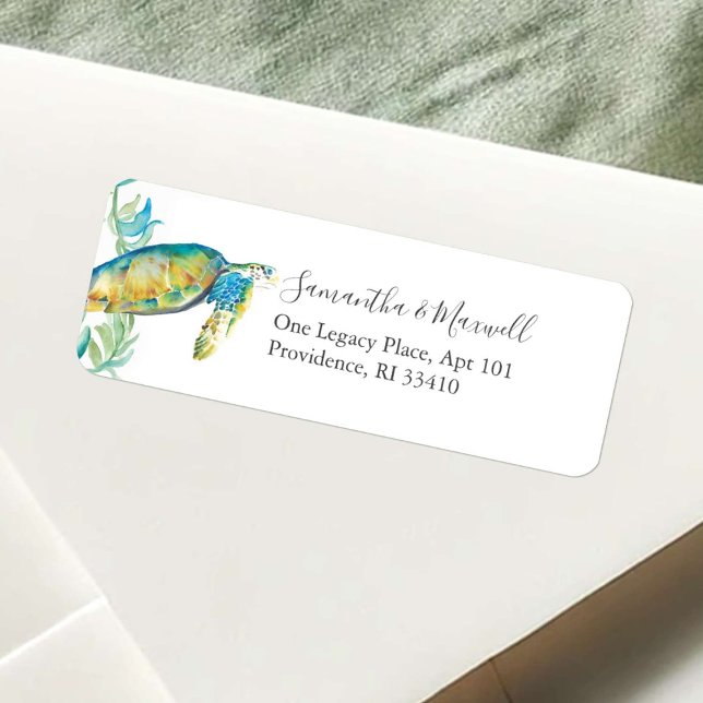 Tropische Schildkrötenanschrift (Sea turtle return address labels watercolor tropical art by Victoria Grigaliunas Do Tell A Belle)