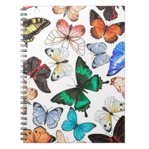 Tropische Schmetterlinge: buntes Aquarellmuster. Notizblock