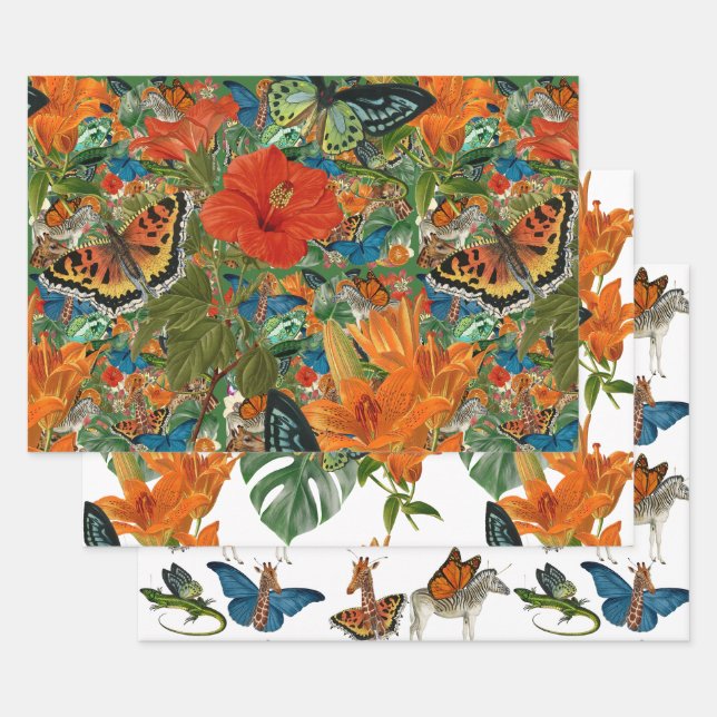 Tropische Schmetterlingstiere Geschenkpackung Set  Geschenkpapier Set (Set)