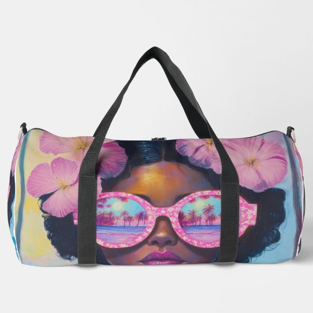Tropische Schönheit in Rosa Duffle Bag (Vorderseite)