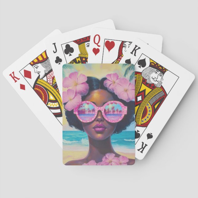 Tropische Schönheit in Rosa Spielkarten (Rückseite)