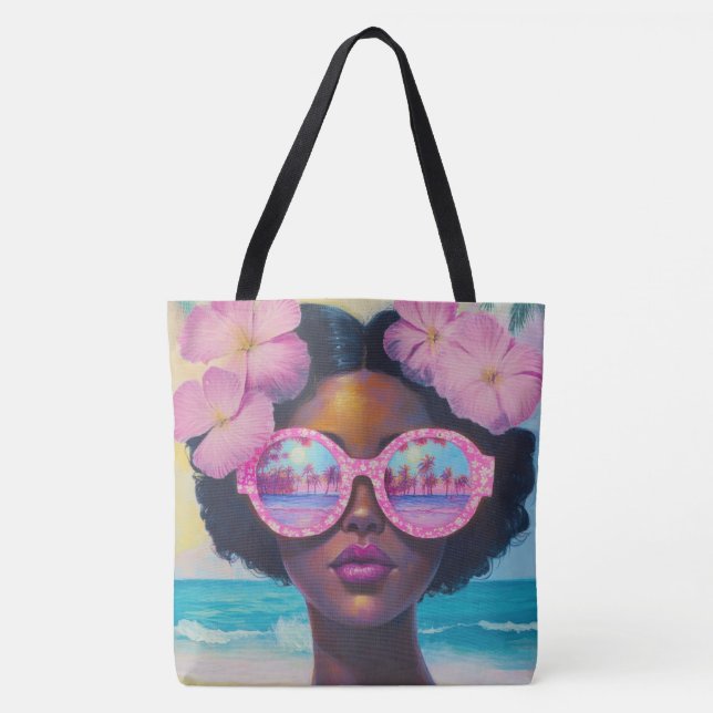 Tropische Schönheit in Rosa Tasche (Vorderseite)
