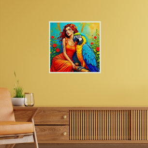 Tropische Schönheit und blauer Papagei Poster