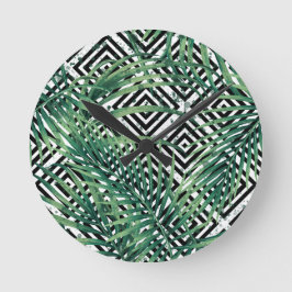 Tropische Schwarz-Weiß-Geometrie Runde Wanduhr