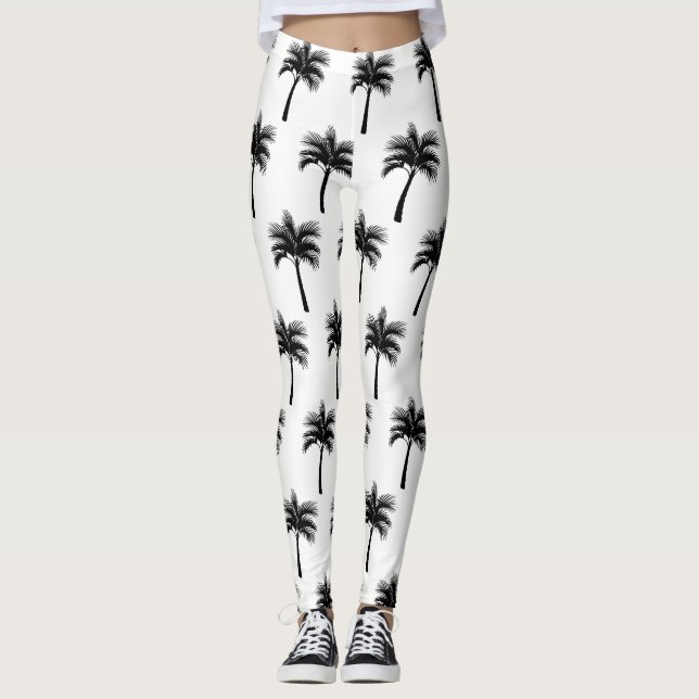 Tropische schwarze Palmen Leggings (Vorderseite)