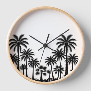 Tropische schwarze Palmen Silhouette Holzwanduhr Uhr