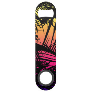 Tropische schwarze Palmwedel auf rosa, orange, Speed Flaschenöffner