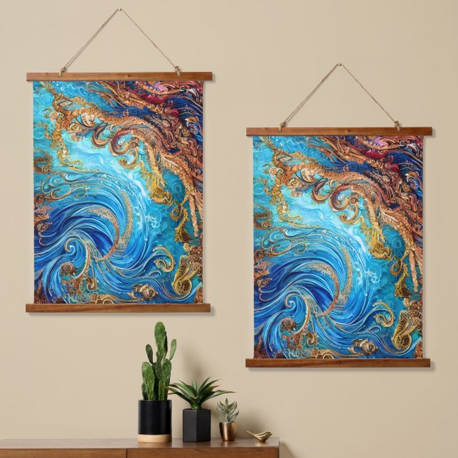 Tropische Seascape Beach Ozeanwellen Wandteppich Mit Holzrahmen (Asymmetrisch)