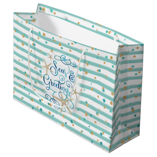 Tropische SEAsons Grüße, Aquamarine Streifen, Punk Große Geschenktüte (Vorderseite Schrägansicht)