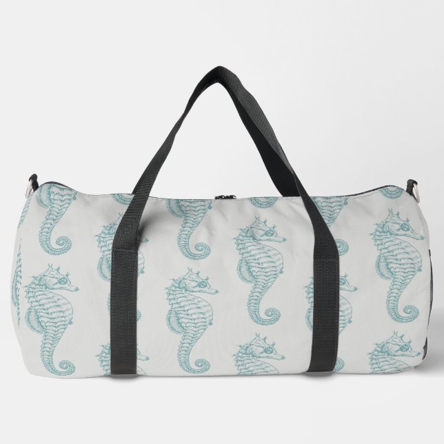 Tropische Seepferde, Seepferd Muster - Blau grau Duffle Bag (Vorderseite)