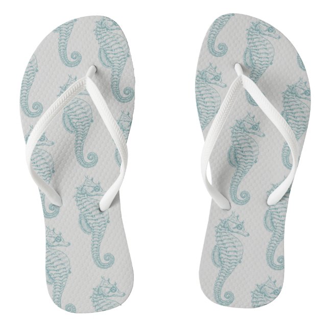Tropische Seepferde, Seepferd Muster - Blau grau Flip Flops (Fußbett)
