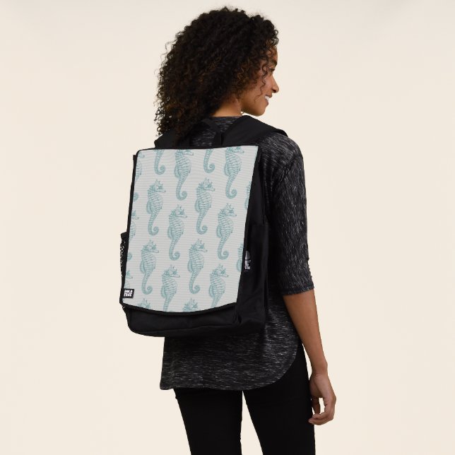 Tropische Seepferde, Seepferd Muster - Blau grau Rucksack (Ausgewaschen)