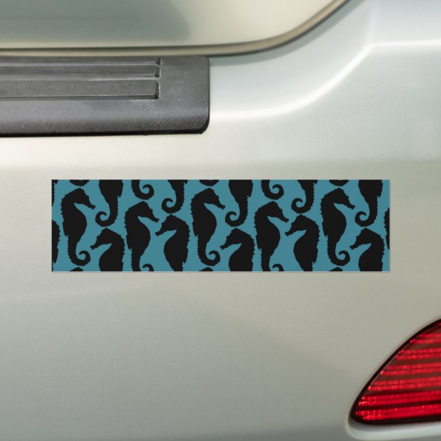 Tropische Seepferde, Seepferd Muster - Blau Schwar Autoaufkleber (Auf Auto)