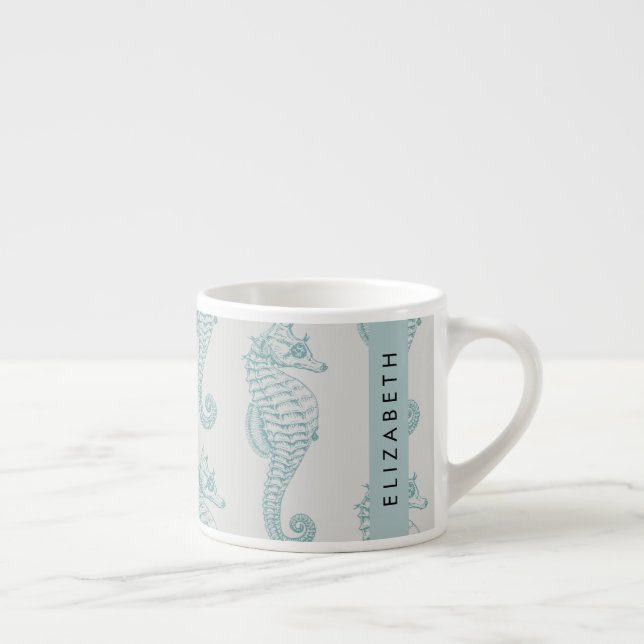 Tropische Seepferde, Seepferd Muster, Ihr Name Espressotasse (Rechts)