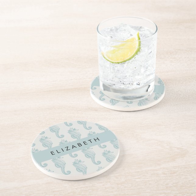 Tropische Seepferde, Seepferd Muster, Ihr Name Getränkeuntersetzer (Seite)