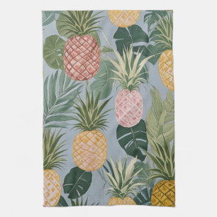 Tropische Serenität: Gemalte Ananas und Palmen  Geschirrtuch