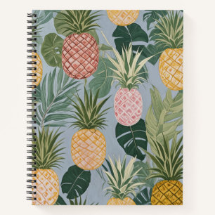 Tropische Serenität: Gemalte Ananas und Palmen Notizbuch
