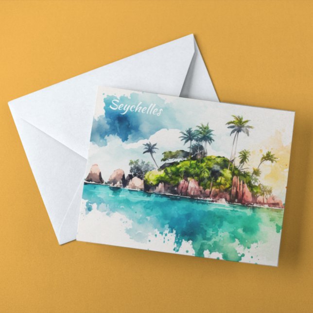 Tropische Seychellen-Inseln Malerei Postkarte (seychelles tropical islands postcard)