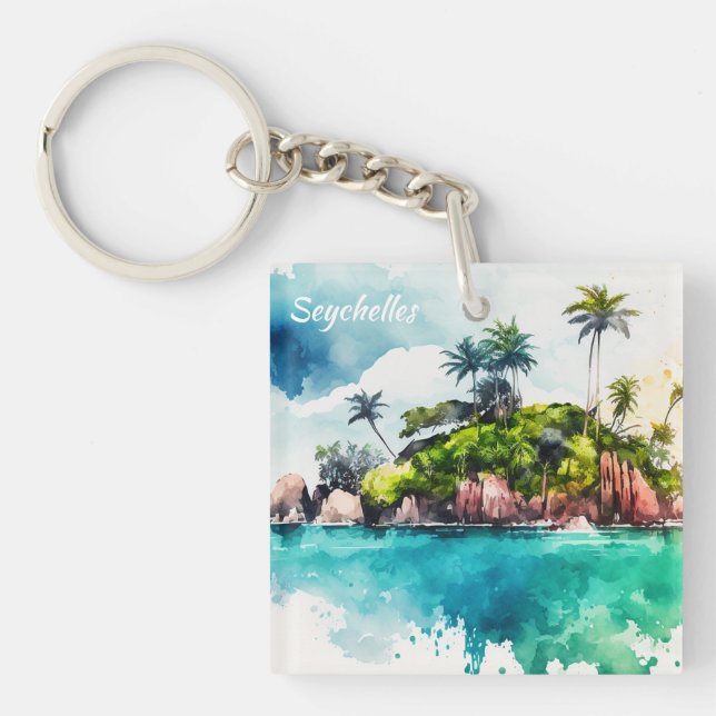 Tropische Seychellen-Inseln Malerei Schlüsselanhänger (Vorderseite)