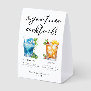Tropische Signature-Cocktails Hochzeitsmenü Tischaufsteller