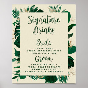 Tropische Signature-Drinks Hochzeitsbar Menü Schil Poster