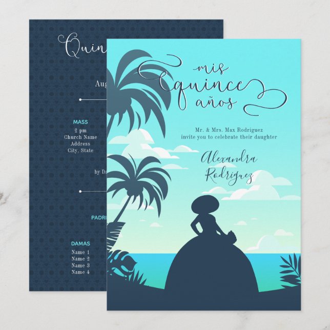 Tropische Silhouette Charro Quinceanera Einladung (Vorne/Hinten)