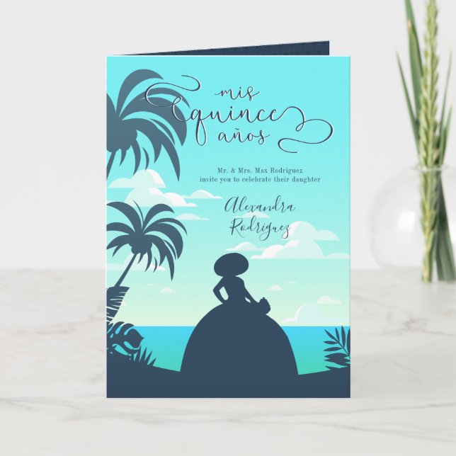 Tropische Silhouette Charro Quinceanera Foto Einladung (Vorderseite)