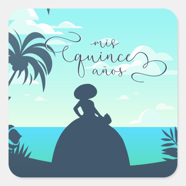 Tropische Silhouette Charro Quinceanera Quadratischer Aufkleber (Vorderseite)
