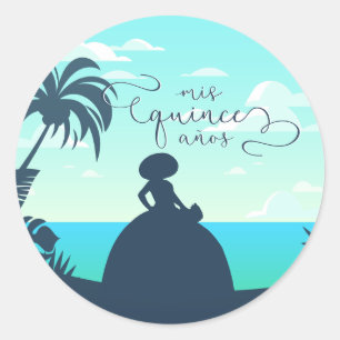 Tropische Silhouette Charro Quinceanera Runder Aufkleber