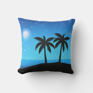 Tropische Silhouette mit Mond und Sternen Kissen