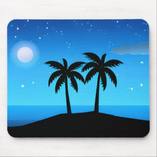 Tropische Silhouette mit Mond und Sternen Mousepad