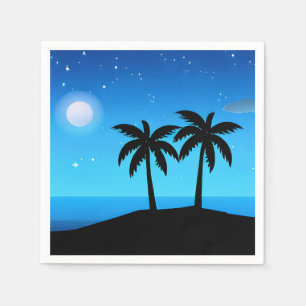 Tropische Silhouette mit Mond und Sternen Serviette