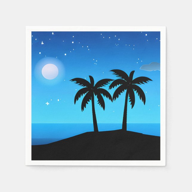Tropische Silhouette mit Mond und Sternen Serviette (Vorderseite)