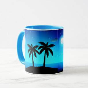 Tropische Silhouette mit Mond und Sternen Tasse